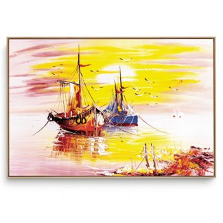 Quadro Decorativo Paisagem Barcos Pôr do Sol