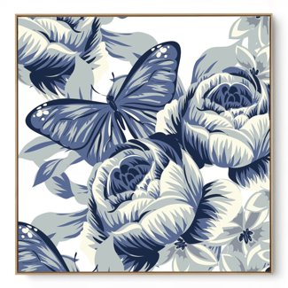 Quadro Decorativo Floral Borboleta Azul