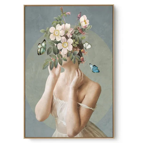 Quadro Decorativo Moça e Flores