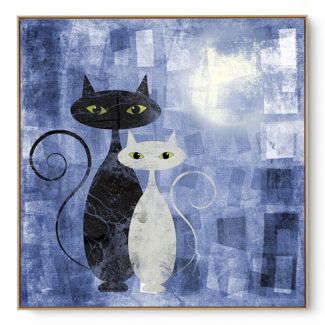 Quadro Decorativo Animais Gatos Vintage Azul