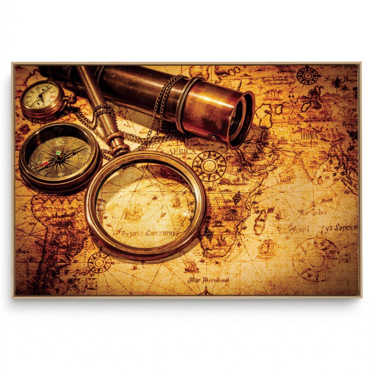 Quadro Decorativo Mapas Lupa Vintage