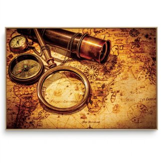 Quadro Decorativo Mapas Lupa Vintage