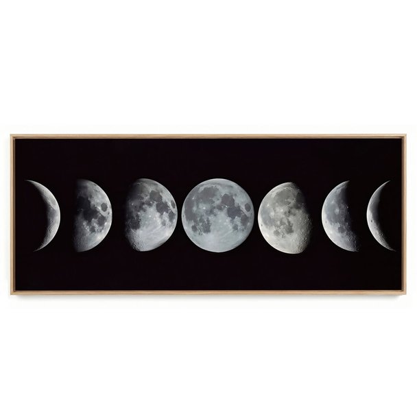 Quadro Decorativo Panorâmico Preto e Branco Fases da Lua