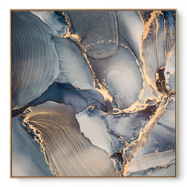Quadro Decorativo Abstrato Azul e Ouro I