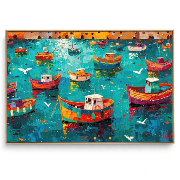 Quadro Decorativo Barcos Coloridos