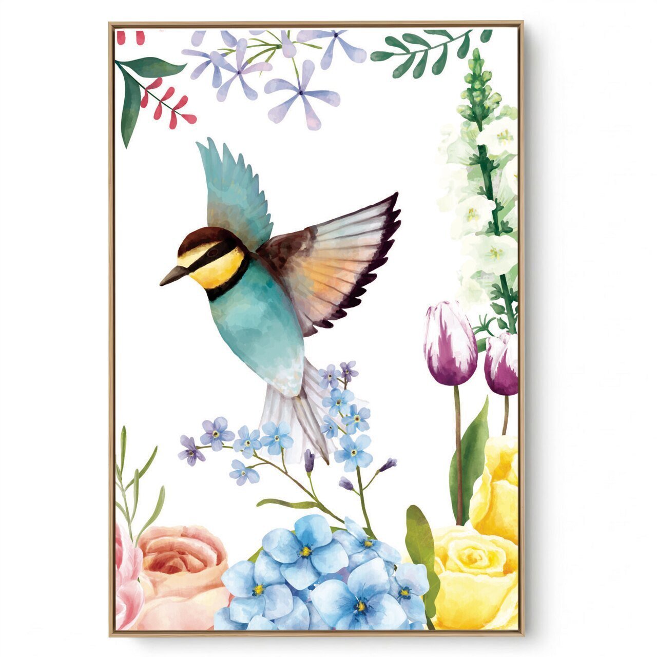 Quadro Decorativo Casal de pássaros com flor 2