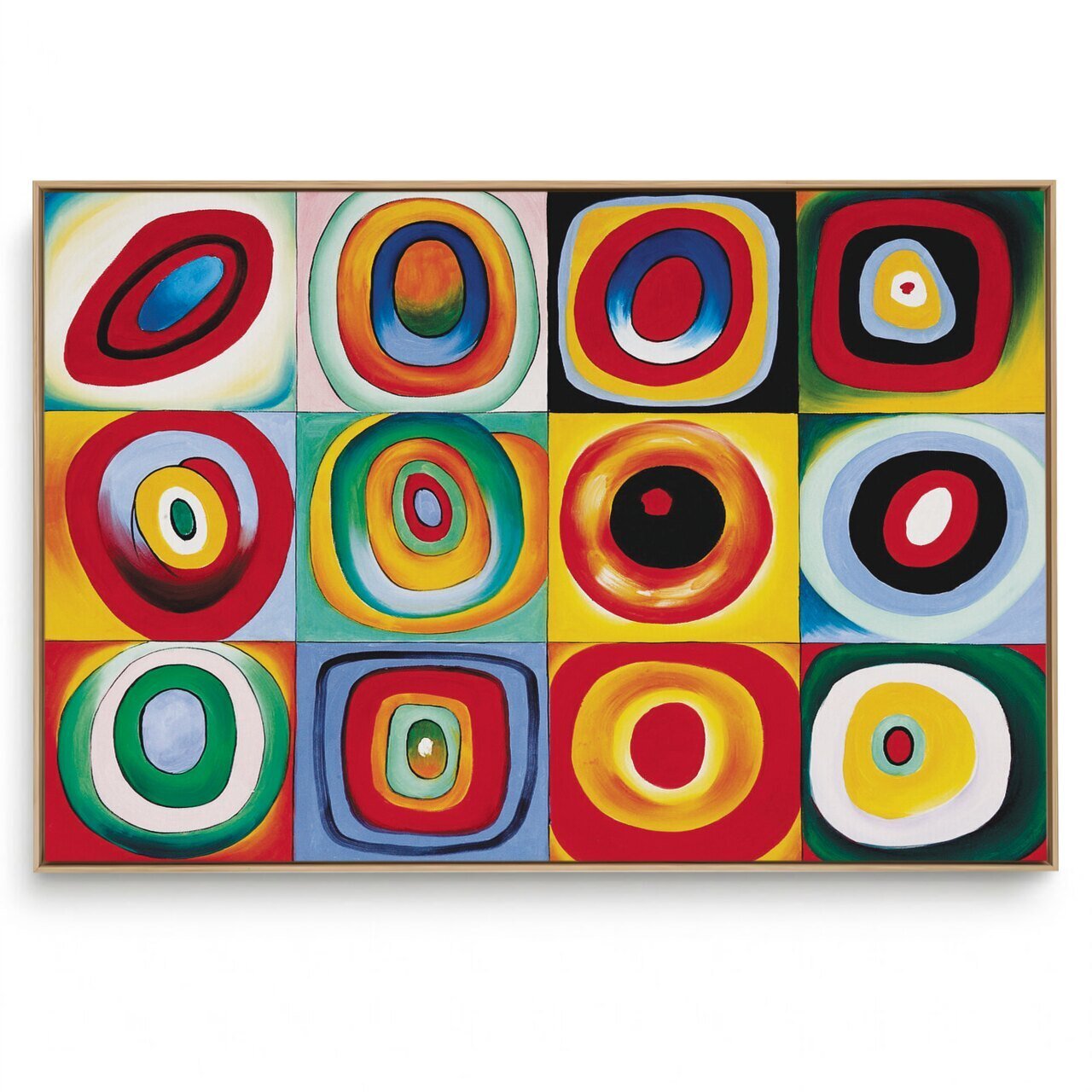 Quadro Decorativo Reprodução Pintores - Kandinsky - Quadrados com Círculos Concêntricos
