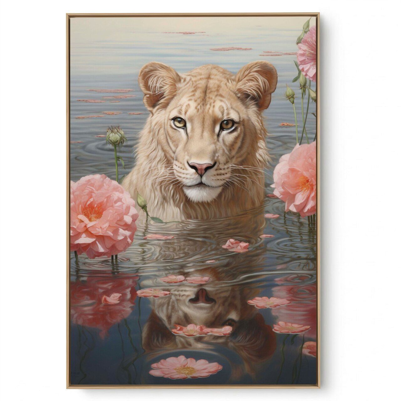 Quadro Decorativo Leoa e Flores