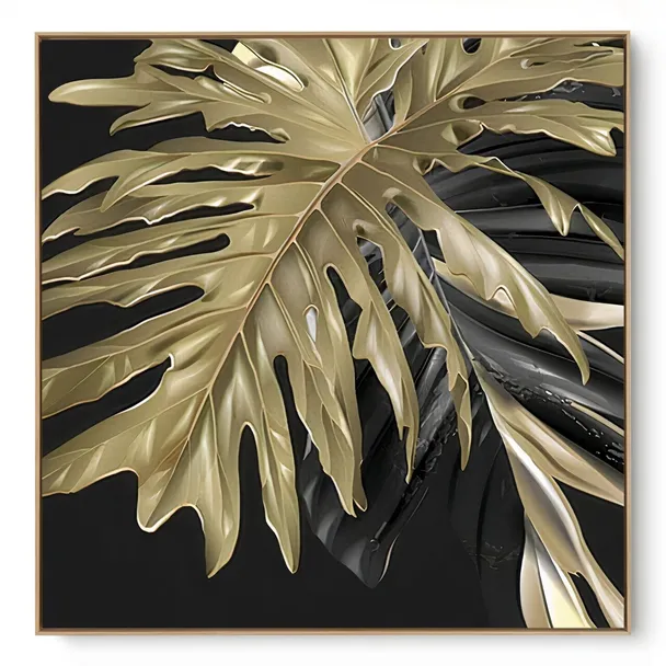 Quadro Decorativo Folha Cinza Dourado II