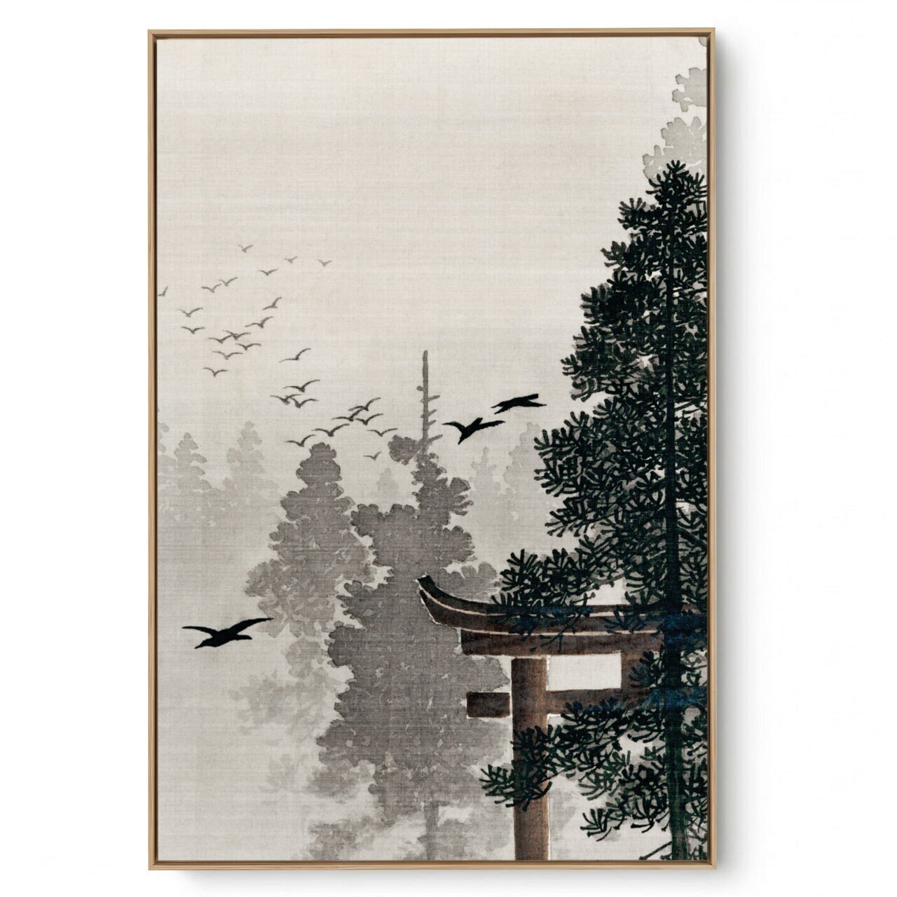 Quadro Decorativo Reprodução Pintores - Ohara Koson - Bando De Pássaros