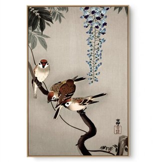 Quadro Decorativo Reprodução Pintores - Ohara Koson - Pardais Anelados