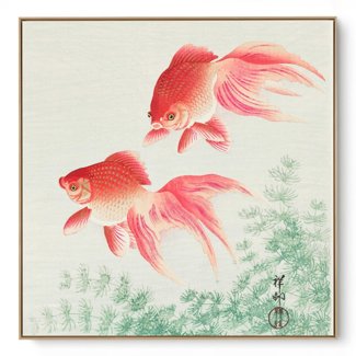 Quadro Decorativo Reprodução Pintores - Ohara Koson - Dois Peixes de Véu