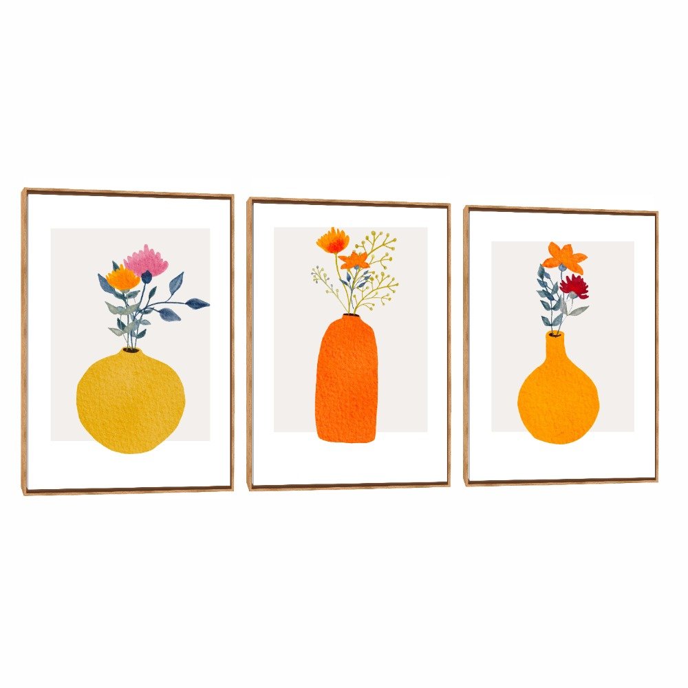 Quadro Decorativo Composição Trio Flores no Vaso