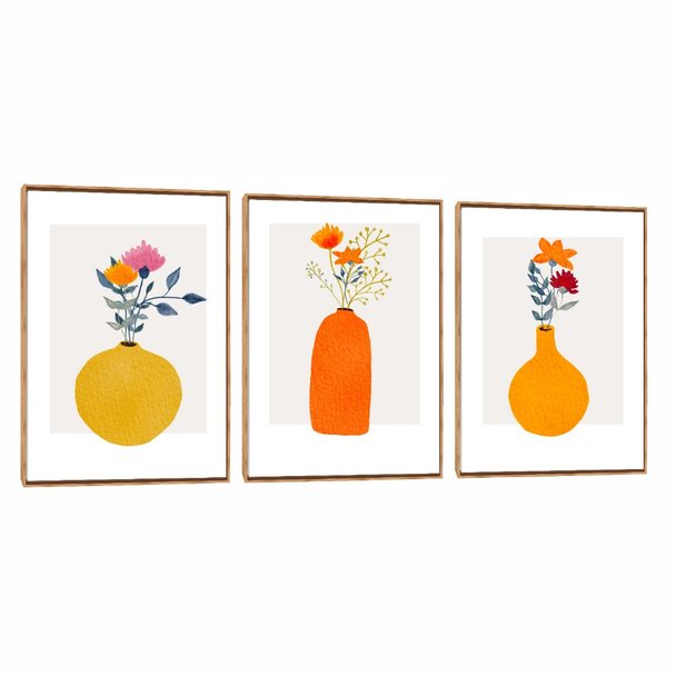 Quadro Decorativo Composição Trio Flores no Vaso