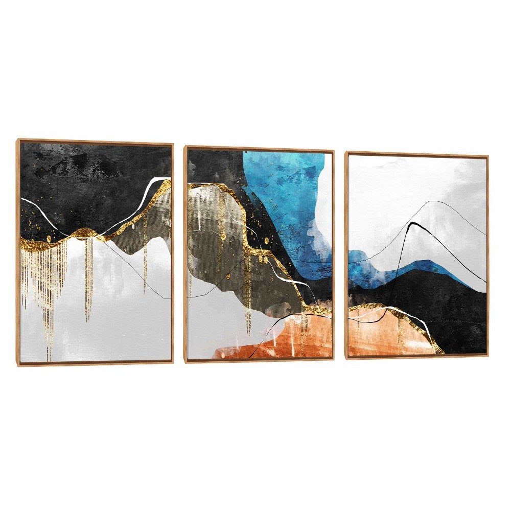 Quadro Decorativo Composição Trio Mescla Com Dourado