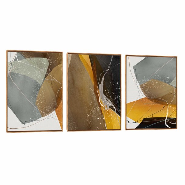 Quadro Decorativo Abstrato Composição Trio Cobre e Ouro