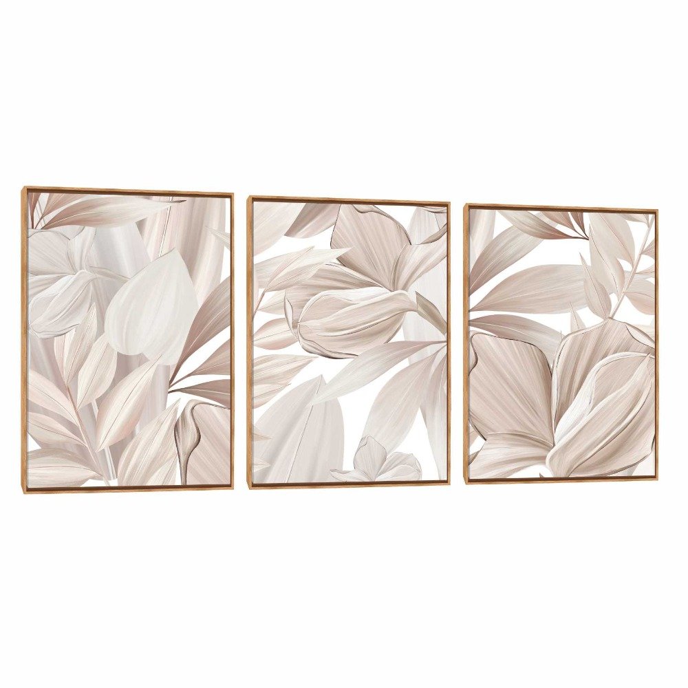 Quadro Decorativo Composição Trio Folhagem Bege 