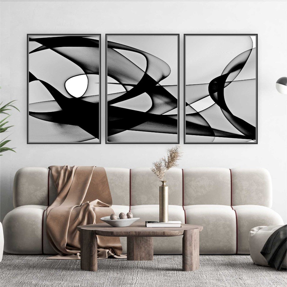 Compre Quadro Decorativo Composição Trio Ondulado P e B - Decora Online