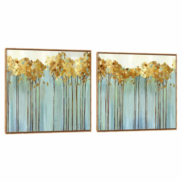 Quadro Decorativo Abstrato Composição Duplo Line Dourado