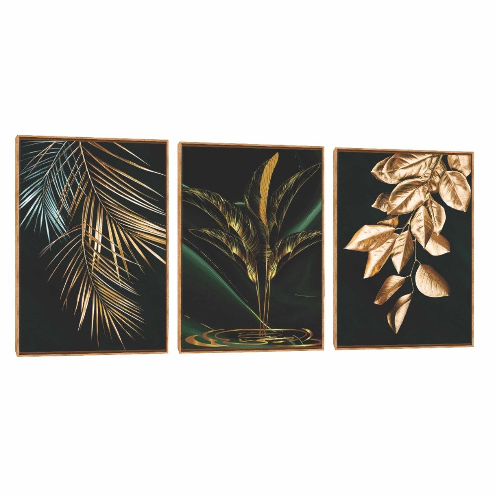Quadro Decorativo Composição Trio Folha Ouro