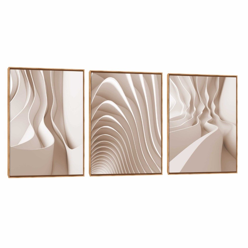 Quadro Decorativo Composição Trio Onda Bege