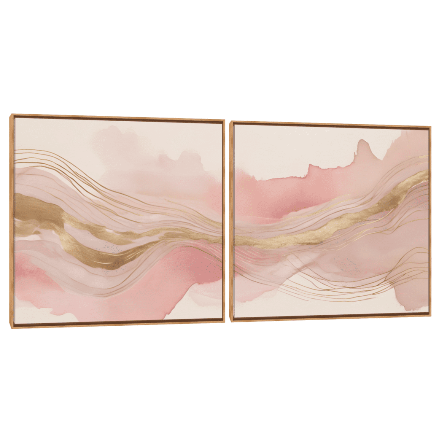 Quadro  Composição Duplo Abstrato Rosa Dourado