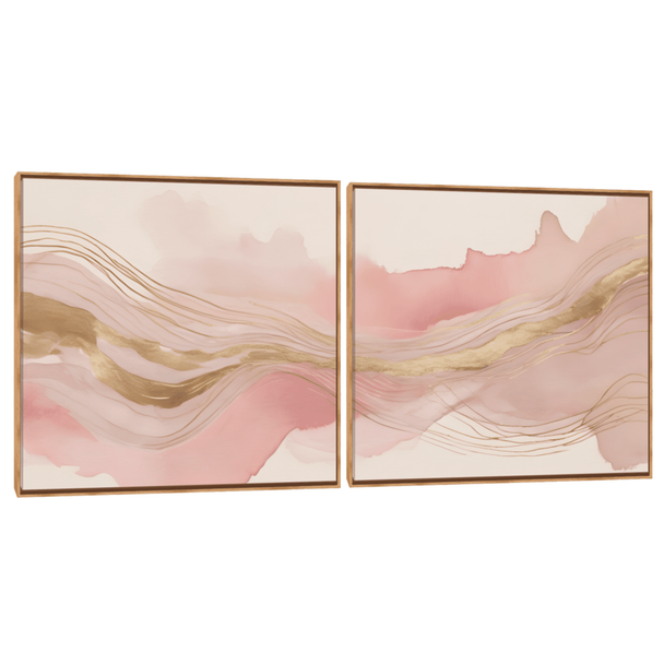 Quadro Composição Duplo Abstrato Rosa Dourado