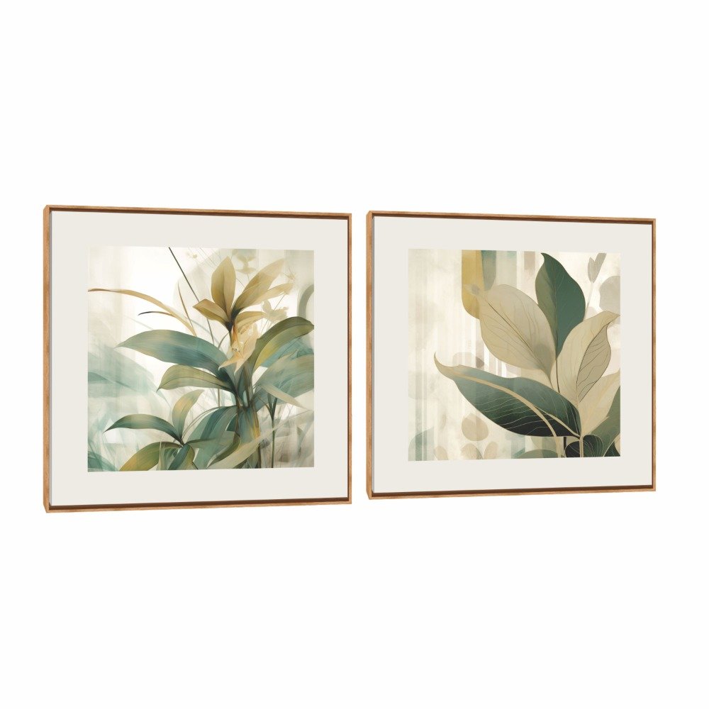 Quadro Decorativo Composição Duplo Folhagem Aquarela Q