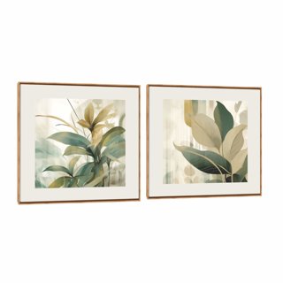 Quadro Decorativo Composição Duplo Folhagem Aquarela Q