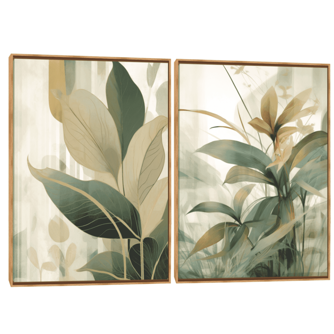 Quadro Decorativo Composição Duplo Folhagem Aquarela V