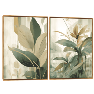 Quadro Decorativo Composição Duplo Folhagem Aquarela V