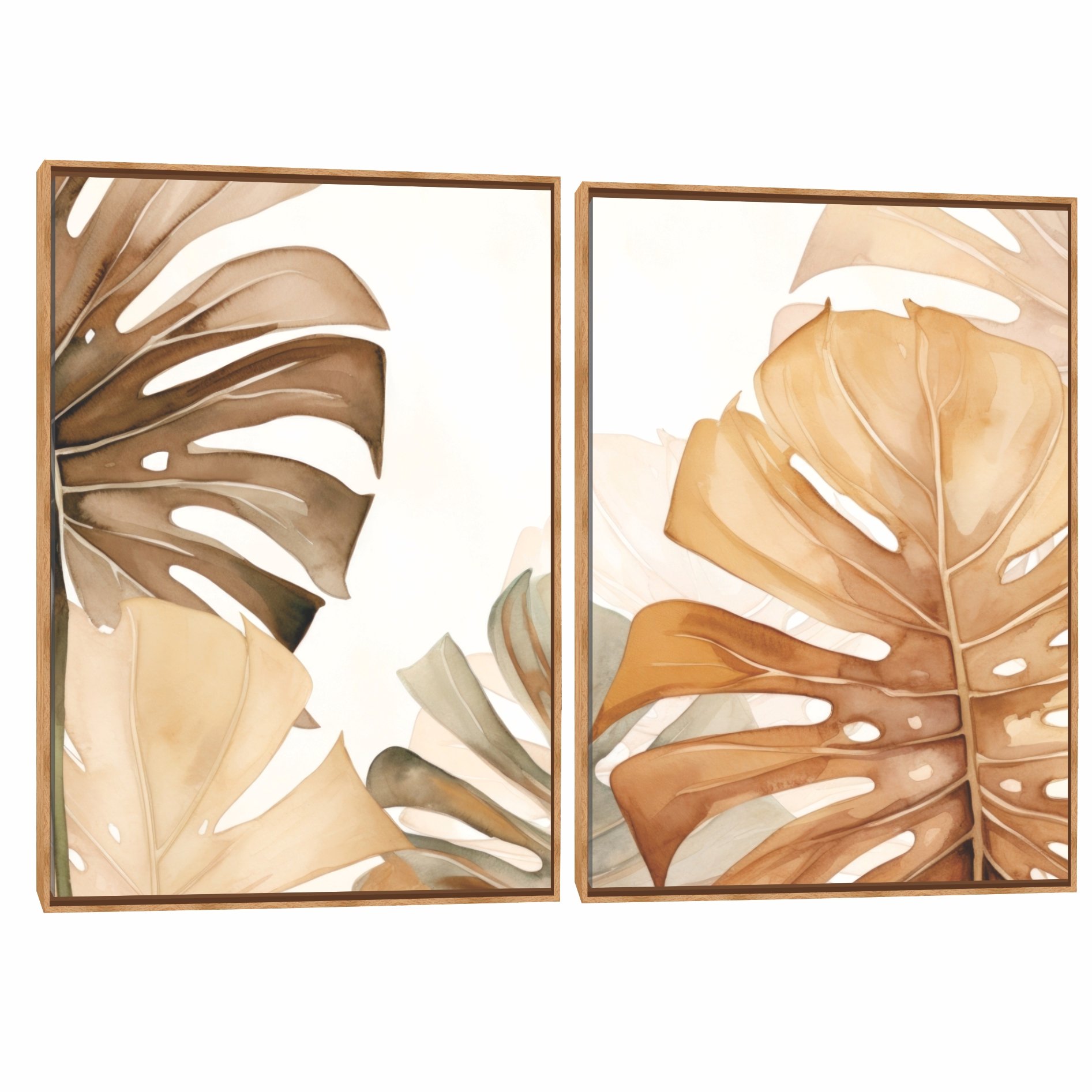 Quadro Decorativo Composição Duplo Folha Monstera 