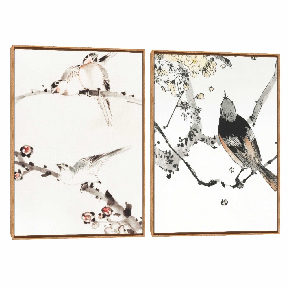 Quadro Decorativo Duplo Pássaros Minimalista