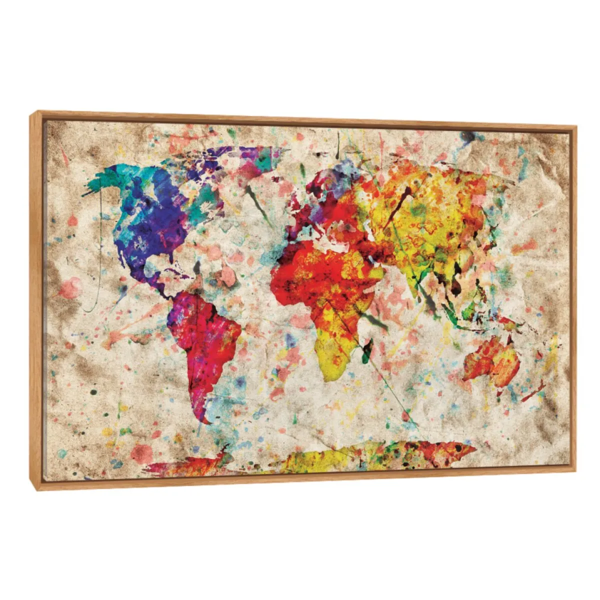 Quadro Outlet - Mapa Mundi Aquarela 60x40cm Madeira Clara 30% Off