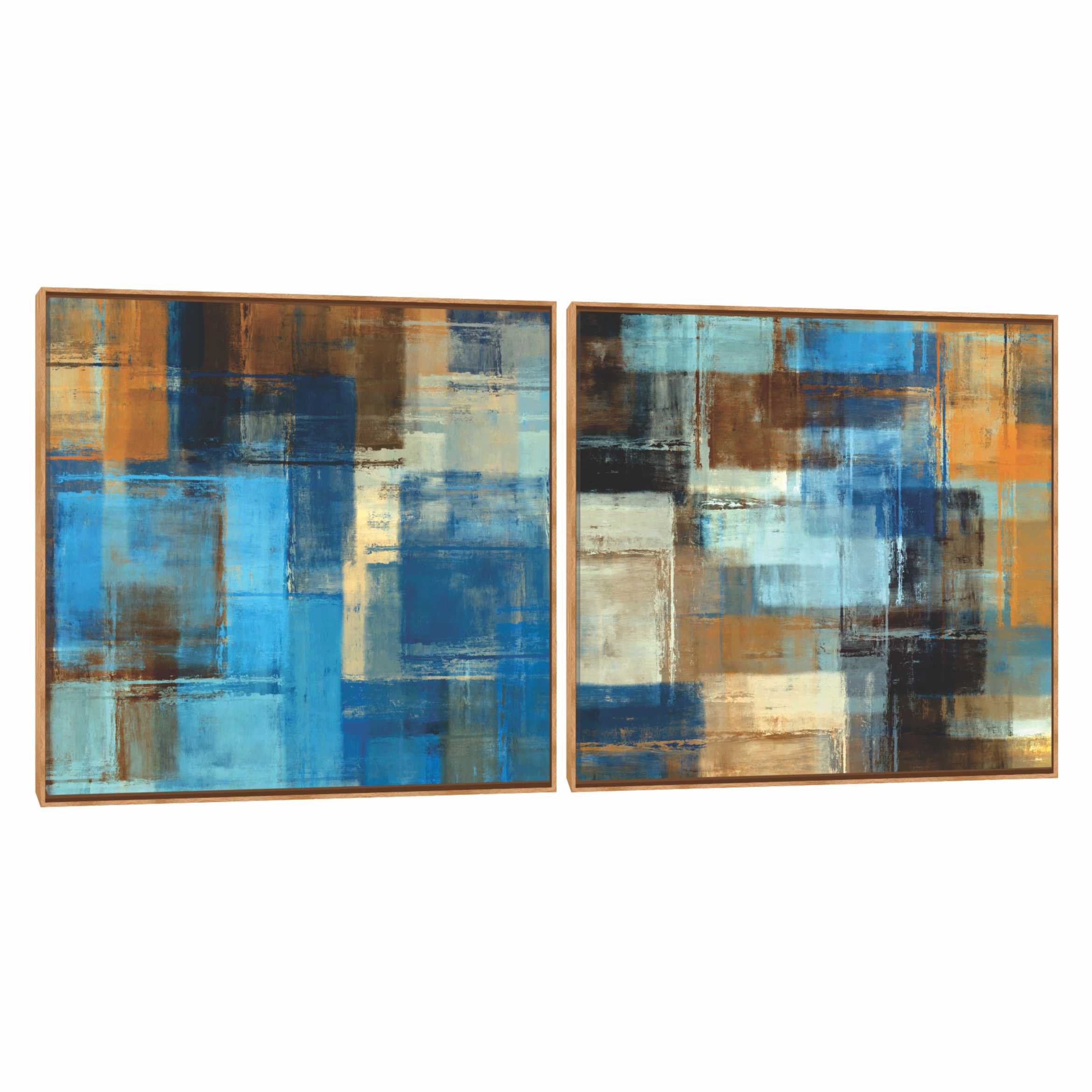Quadro Decorativo Composição Duplo Abstrato Azul Café