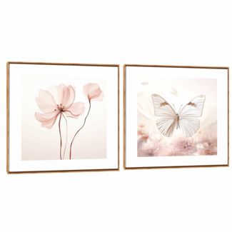 Quadro Decorativo Composição Duplo Flor e Borboleta