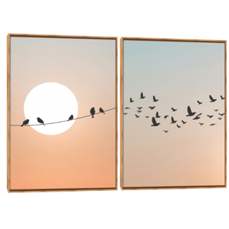 Quadro Decorativo Composição Duplo Pássaros no Por do Sol