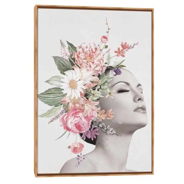 Quadro Outlet - Moça e Flor I 120x80cm Madeira Clara - 30% Off