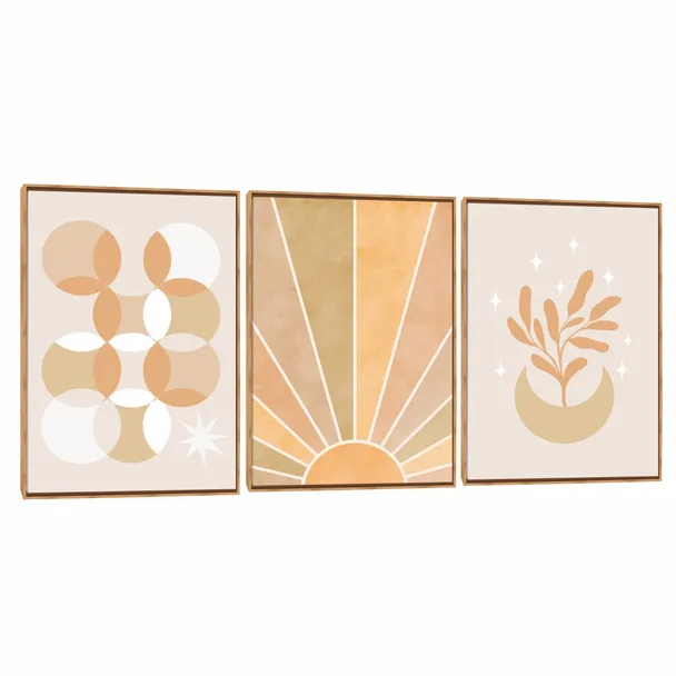 Quadro Decorativo Composição Trio Boho Sol e Estrela