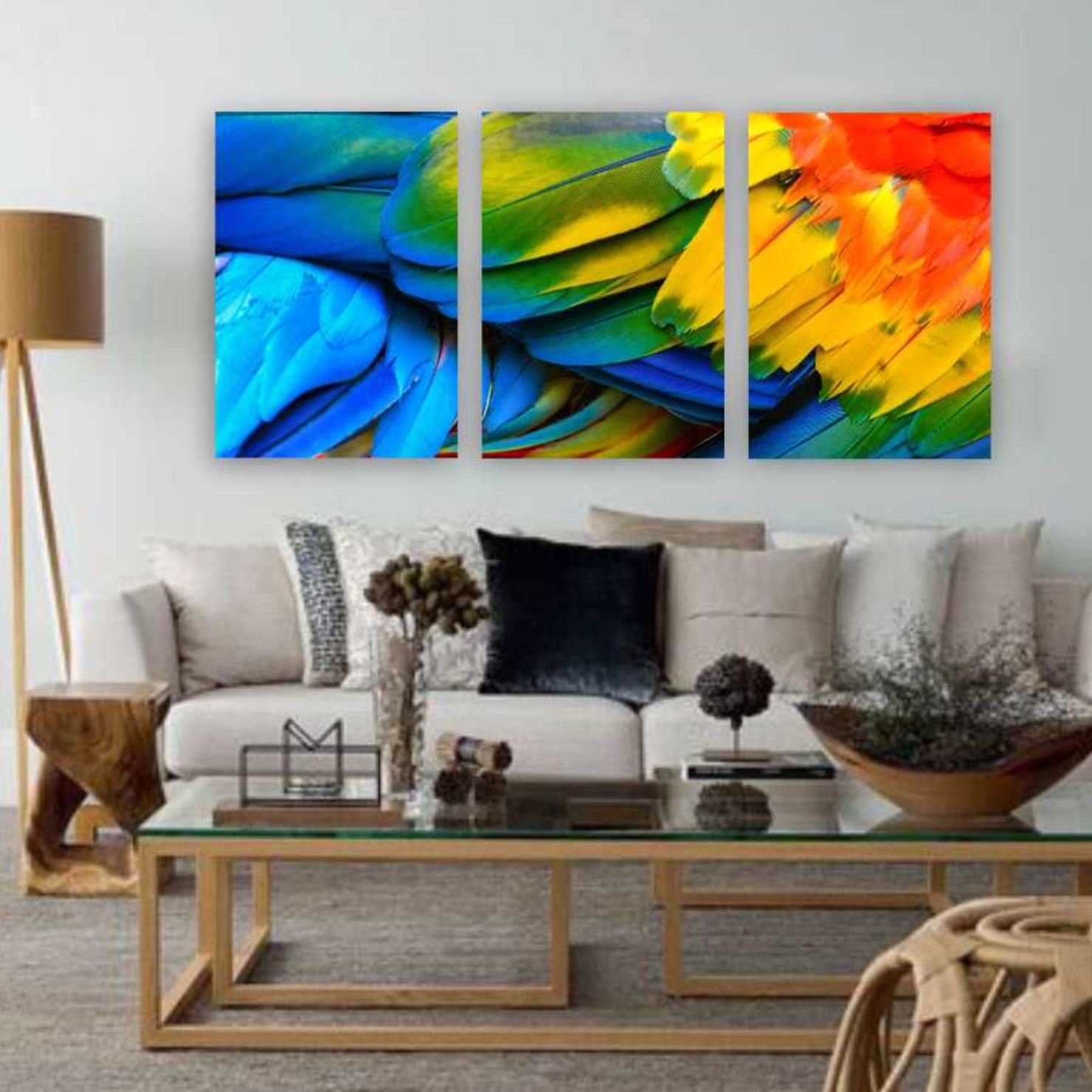 Quadro Decorativo Trio Arara Penas