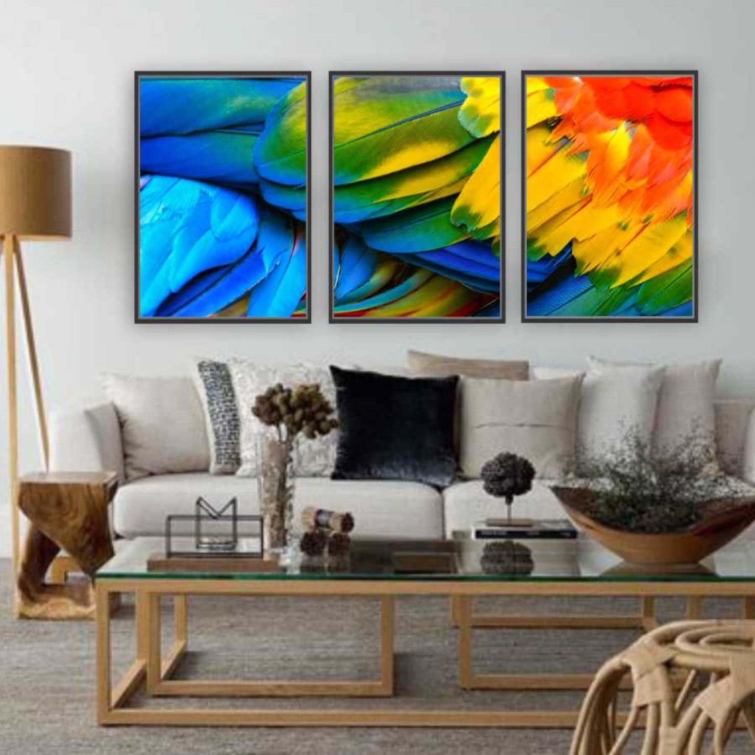 Quadro Decorativo Trio Arara Penas