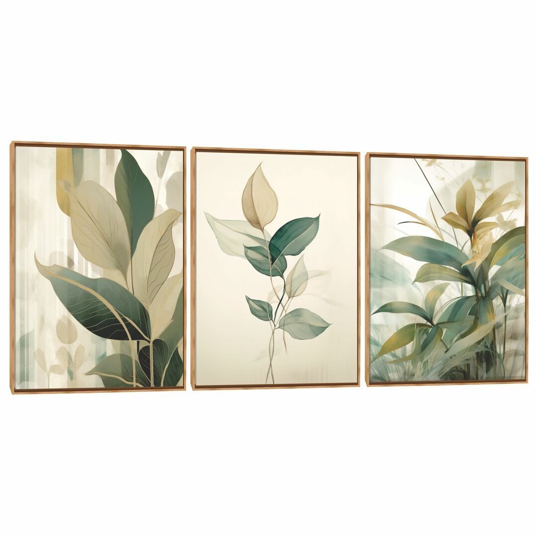 Quadro Decorativo Composição Trio Folhagem Aquarela 