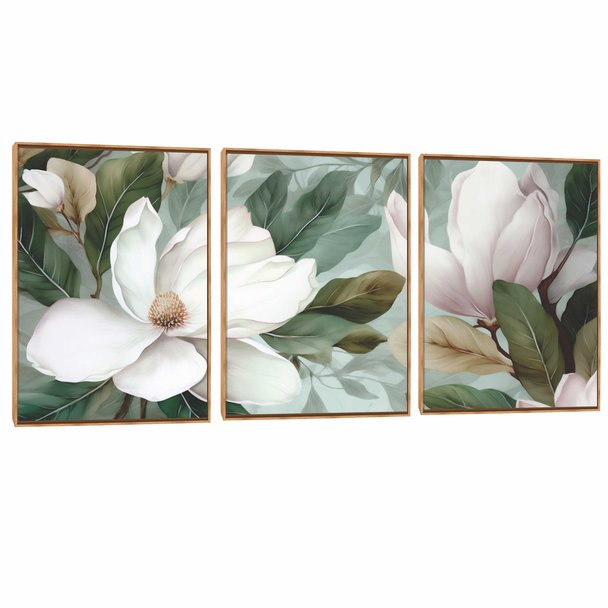 Quadro Decorativo Floral Trio Lótus Suave